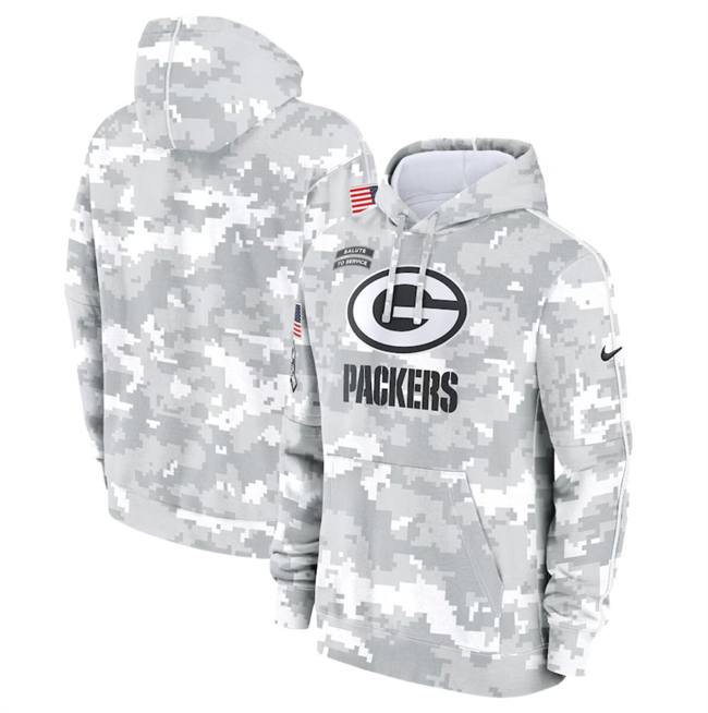 Youth White/Gray Green Bay Packers 2024 Salute To Service Pullover Hoodie